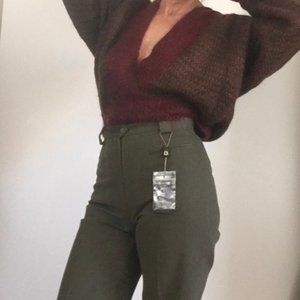 Luciano Barbara high rise army green pants straight skinny cotton Italy 42 28W